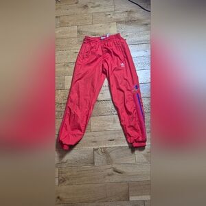 adidas Kids Red Track Pants with Stripe Detail